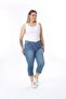 Women's Plus Size Denim Capri Pants with Slits (Pocket Embroidery Detail) - 3