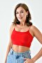 Women's Cotton Fabric Elastic Strap Red Crop Blouse 10530 - 6