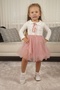 Girl's Peter Pan Collar Long Sleeve Lined Tulle Dress