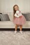 Girl's Peter Pan Collar Long Sleeve Lined Tulle Dress - 4