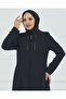 Chain Detailed Chain Detailed Soft Fabric Black Overcoat with Cup-Shaped Waistband - 6