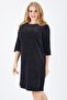 Back 40 Cm Hidden Zippered Three Quarter Sleeve Velvet Dress| Elb32565 Black - 4
