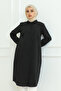 Women's black long sleeve lapel buttoned long hijab tunic - 6
