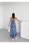 Women's Thin Straps Elastic Waist Tasseled Ethnic Patterned Maxi Blue Dress - 6