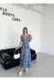 Women's Thin Straps Elastic Waist Tasseled Ethnic Patterned Maxi Blue Dress - 2