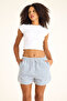 100% Cotton Pocket Comfortable Fit Blue Striped Women's Summer Shorts