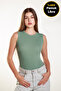 Women's Ribbed Lycra Zero Sleeve Crew Neck Knitted Athlete Tshirt Blouse