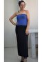 Black Summer Cotton Viscose Pencil Skirt with Elastic Waistband - 2