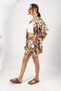 Women's Lycra Wrinkled Fabric Loose Shorts Summer 2-Piece Top and Bottom Set Brown - 5