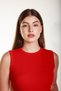 Women's Red Corded Lycra Zero Sleeve Crew Neck Knitted Tank Top Tshirt Blouse - 3