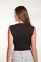 Women's Black Ribbed Lycra Zero Sleeve Crew Neck Knitted Undershirt Tshirt Blouse - 6
