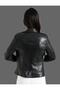 Genuine Leather Quilted Women's Coat (Black) - 4