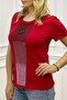 Crew Neck Crystal Stone Large Size Plus Size Cotton Stylish Comfortable Red Women's T-shirt - 4