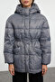 Gri Oversize Kapüşonlu Kaz Tüylü Şişme Mont TWOAW25MO00111 - 4