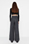 Antrasit Wide Leg/Geniş Paça Yüksek Bel Dokuma Pantolon TWOAW23PL00302 - 9