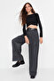 Antrasit Wide Leg/Geniş Paça Yüksek Bel Dokuma Pantolon TWOAW23PL00302 - 4