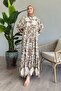 Buttoned Loose Floral Beige Viscose Dress - 5
