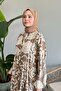 Buttoned Loose Floral Beige Viscose Dress - 2
