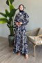 Shaped Motif Navy Blue Viscose Dress