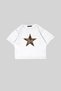 Crop Top alb cu imprimeu Leopard Falling Star