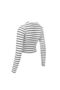 Women's Crew Neck Long Sleeve Striped White Crop Top Blouse - 4