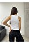 Women's Ribbed Halter Neck Fitted/Fitted Zero Sleeve Blouse - 3