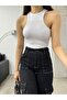 Women's Ribbed Halter Neck Fitted/Fitted Zero Sleeve Blouse - 5