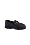 Women's Black Genuine Leather Loafer Shoes - 8