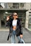 Women's Leather Suede Coat Jacket with Ribbed Belt Detail - 4