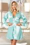 Satin Lace Detailed Nightgown Dressing Gown Double Set 2024 Mint Green - 2