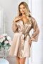Satin Lace Detailed Nightgown Dressing Gown Double Set 2038 Mink - 3