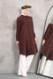 Women's Brown Long Sleeve Collar Buttoned Long Hijab Tunic - 3