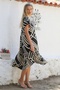 Black-Beige V-Neck Short Sleeve Allover Printed Woven Casual Dress - 5