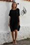 Italian Black Boat Neck Short Sleeve Buttoned Cotton Woven Casual Dress - 5