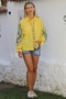 Yellow Shirt Collar, Balloon Sleeves, Buttoned Collar and Sleeves, Embroidered Woven Casual Blouse - 7
