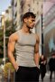 Men's Gray Halter Collar Ribbed Sportsman Lycra Singlet