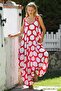 Red-White V-Neck Strappy Pom-Pom Allover Printed Woven Oversize Shalwar Leg Casual Jumpsuit - 2