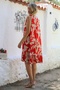 Orange-White V-Neck Sleeveless Woven Casual Dress with Ruffled Hem - 7