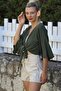 Organic Cotton Khaki 3/4 Sleeve Tieable Washable Woven Casual Muslin Kimono Jacket - 2