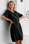 Italian Black Boat Neck Short Sleeve Buttoned Cotton Woven Casual Dress - 2