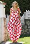 Red-White V-Neck Strappy Pom-Pom Allover Printed Woven Oversize Shalwar Leg Casual Jumpsuit - 4