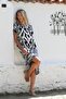 Black-White V-Neck Short Sleeve Allover Printed Woven Casual Dress - 7