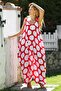 Red-White V-Neck Strappy Pom-Pom Allover Printed Woven Oversize Shalwar Leg Casual Jumpsuit - 7