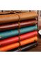 دفتر تذكاري من الجلد البني بنمط أوراق الشجر المطرز - 5