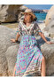Floral Print V Neck Maxi Dress with Side Slit - 4