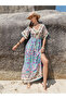Floral Print V Neck Maxi Dress with Side Slit - 7