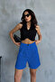 Blue Double-Legged Pleated Fabric Palazzo Shorts - 2