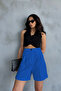Blue Double-Legged Pleated Fabric Palazzo Shorts