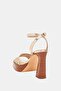 Women's Gold Straw Heeled Sandals - Steady Ankle Strap - 5