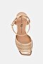 Women's Gold Straw Heeled Sandals - Steady Ankle Strap - 4